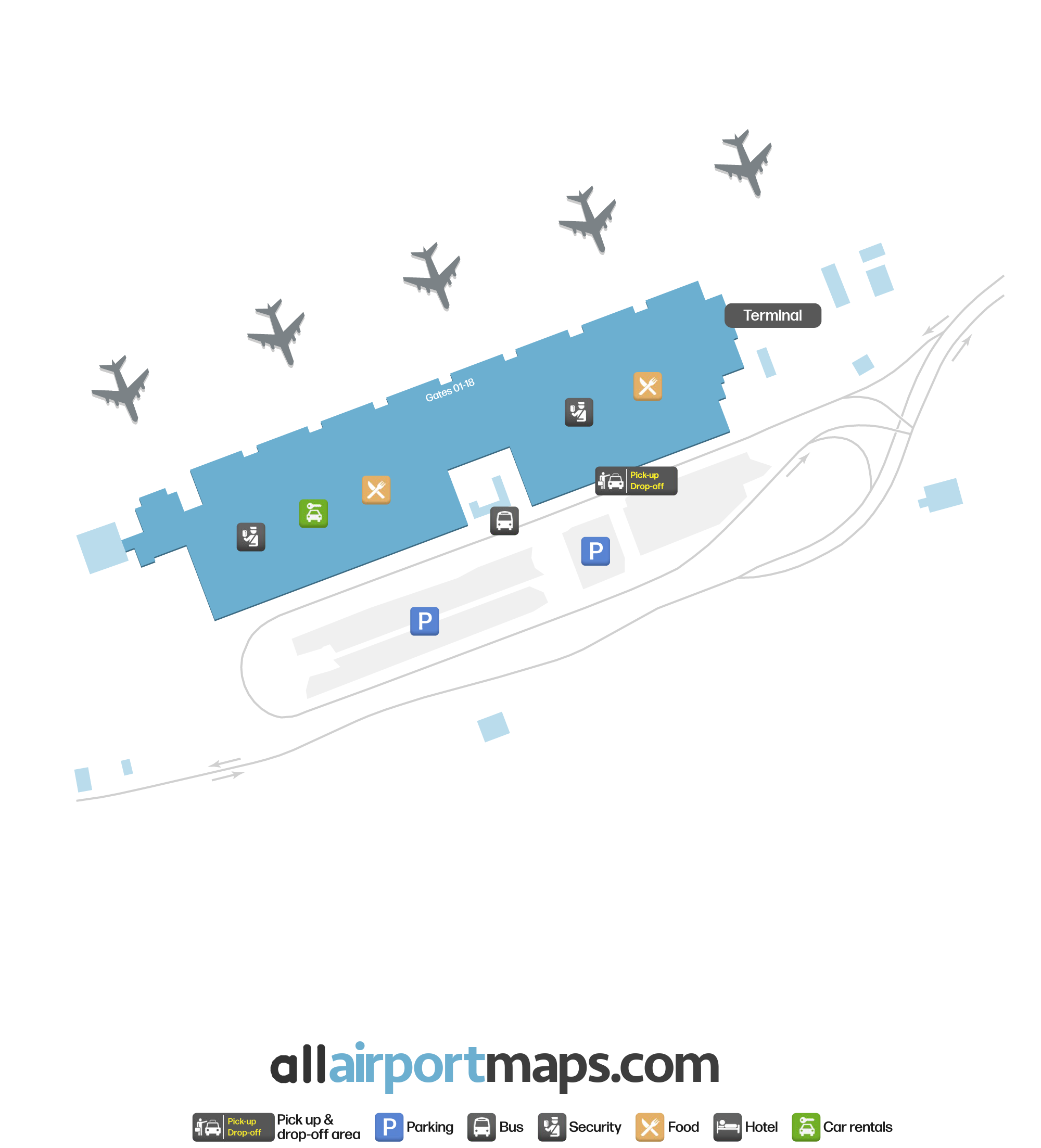 Flughafenkarte RHO Internationaler Flughafen Rhodos Terminalkarten 