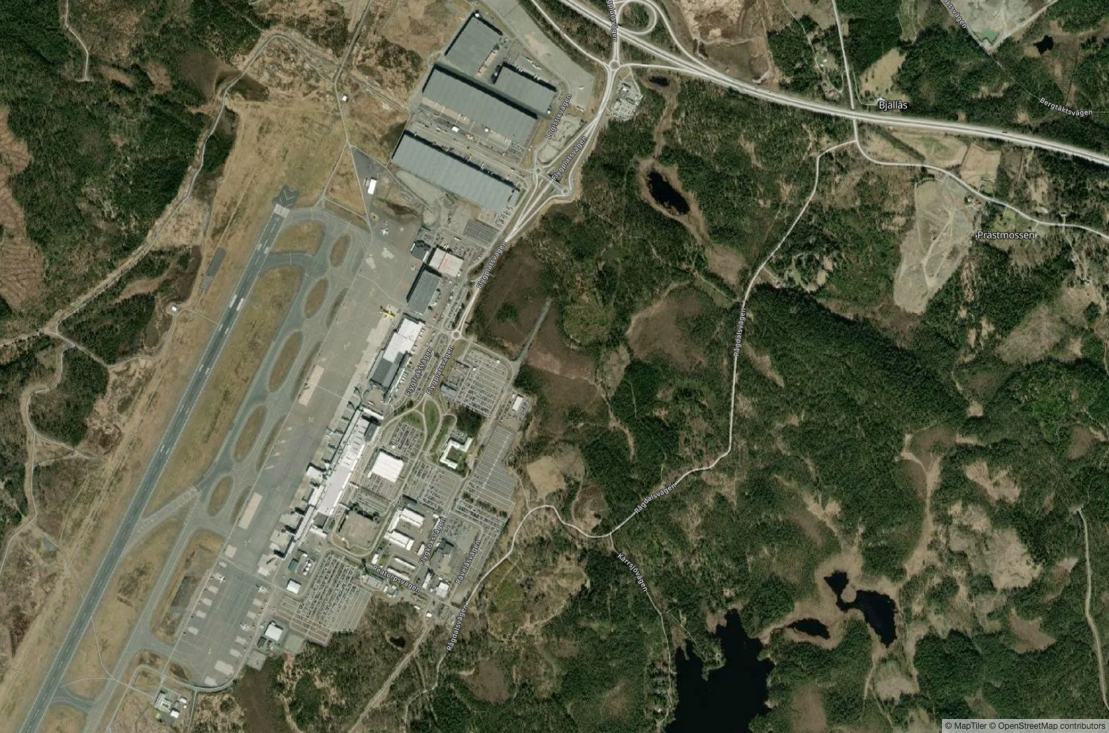 Vista Satellitare dell'Aeroporto Aeroporto di Göteborg-Landvetter - Vista Aerea GOT e Panoramica del Terminal