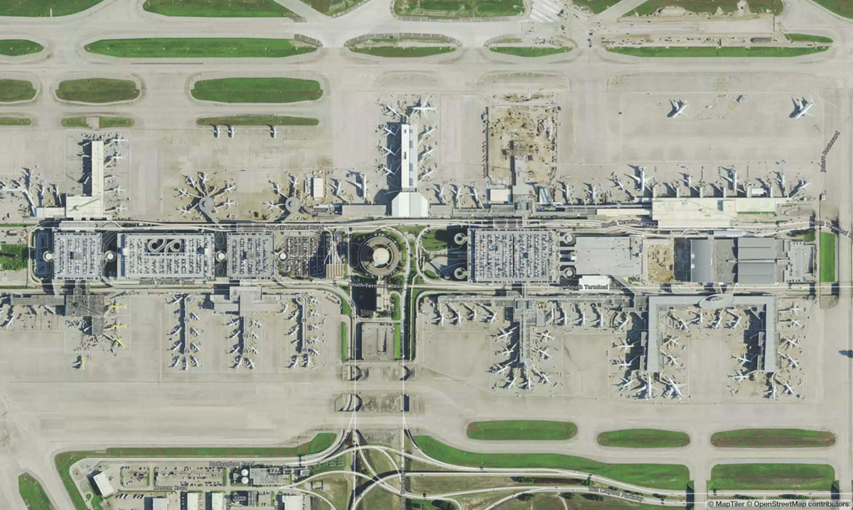 乔治·布什洲际机场机场卫星视图 - IAH航空地图和候机楼概览