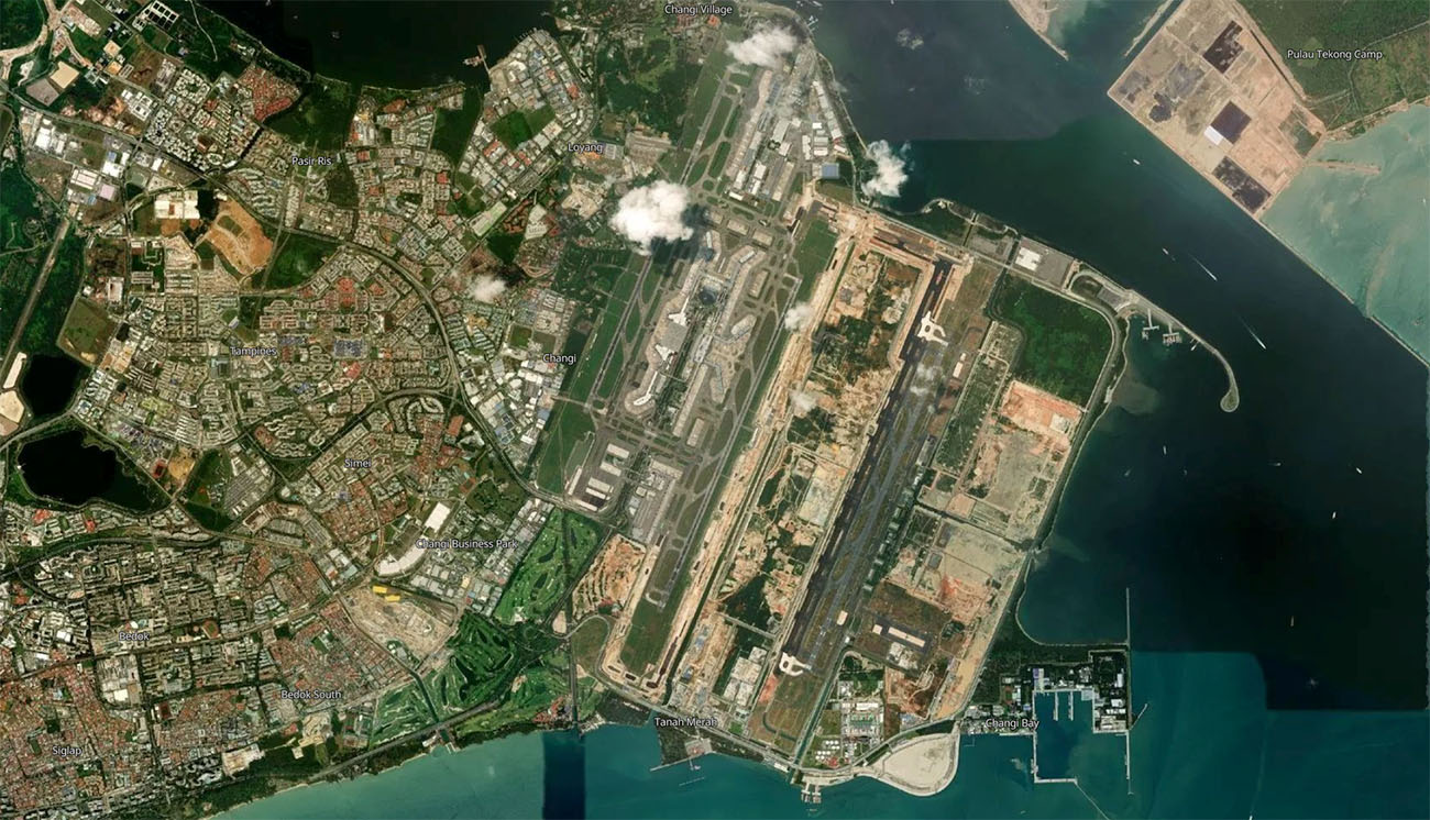 新加坡樟宜机场机场卫星视图 - SIN航空地图和候机楼概览