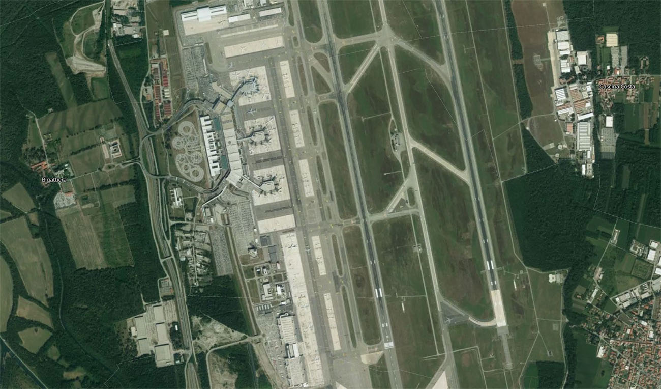 米兰马尔彭萨机场机场卫星视图 - MXP航空地图和候机楼概览