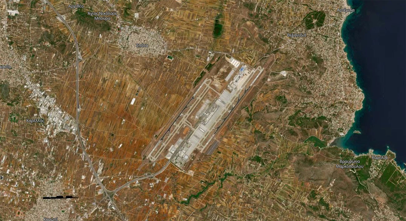 雅典国际机场机场卫星视图 - ATH航空地图和候机楼概览