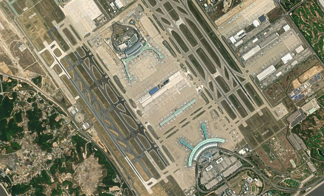 仁川国际机场机场卫星视图 - ICN航空地图和候机楼概览