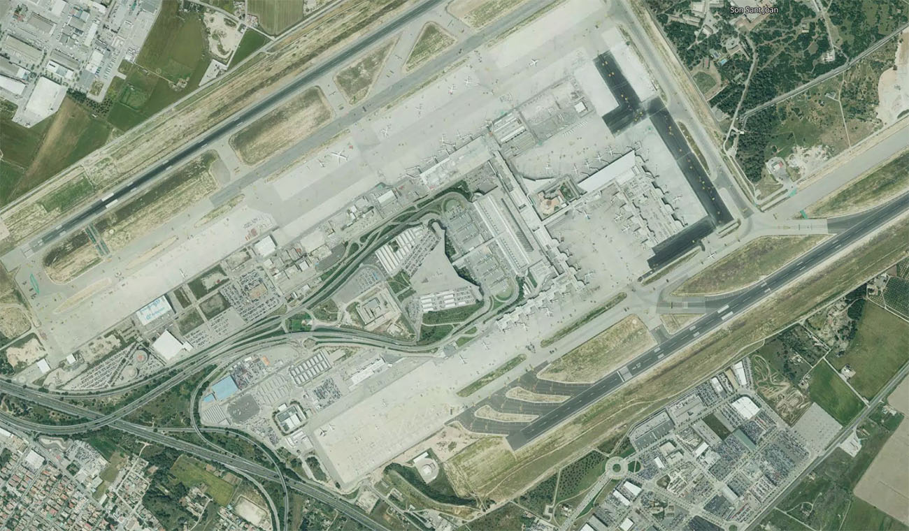 Vista Satellitare dell'Aeroporto Aeroporto di Palma di Maiorca - Vista Aerea PMI e Panoramica del Terminal