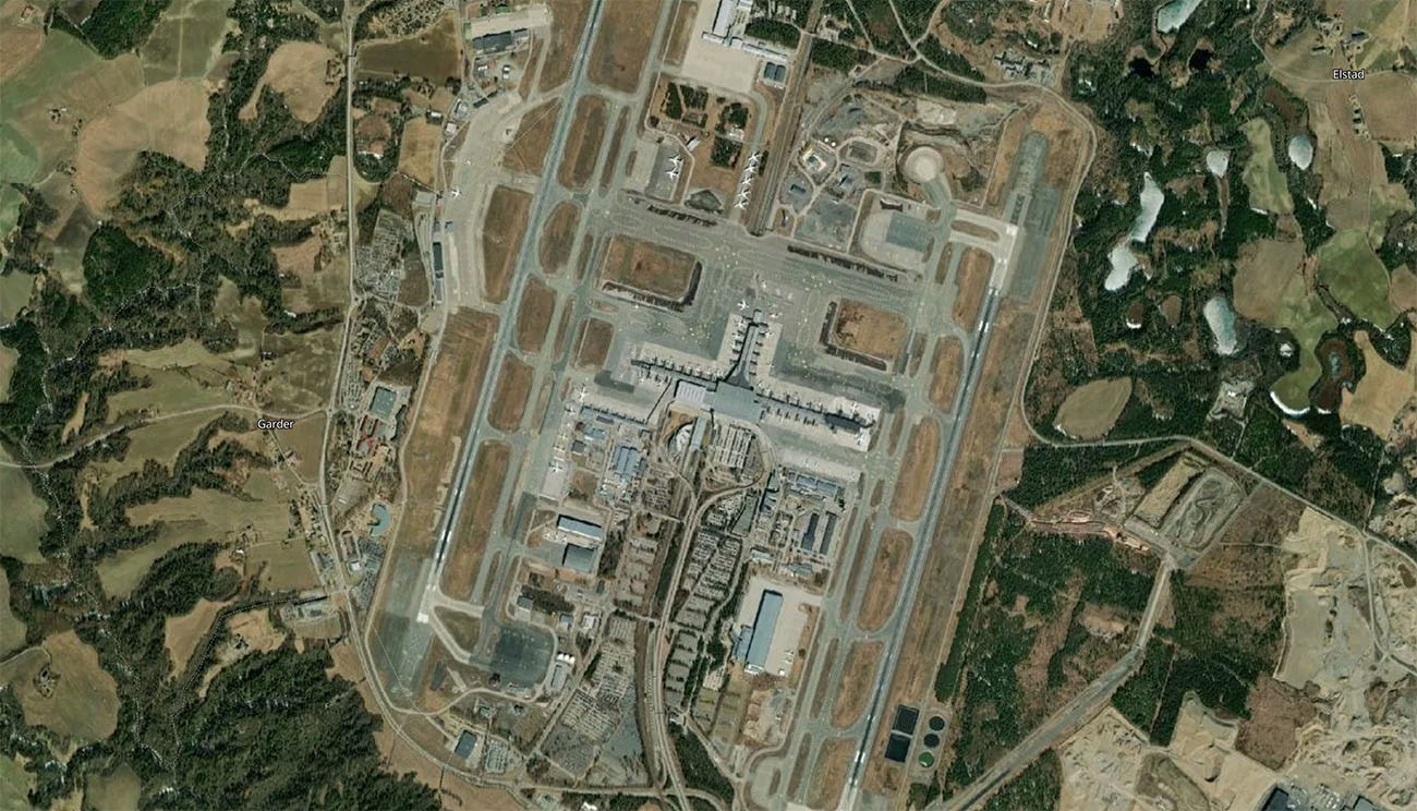 Vista Satellitare dell'Aeroporto Aeroporto di Oslo-Gardermoen - Vista Aerea OSL e Panoramica del Terminal