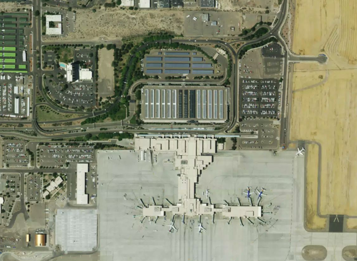 阿爾伯克基國際太陽港機場機場衛星視圖 - ABQ航空地圖和航廈總覽