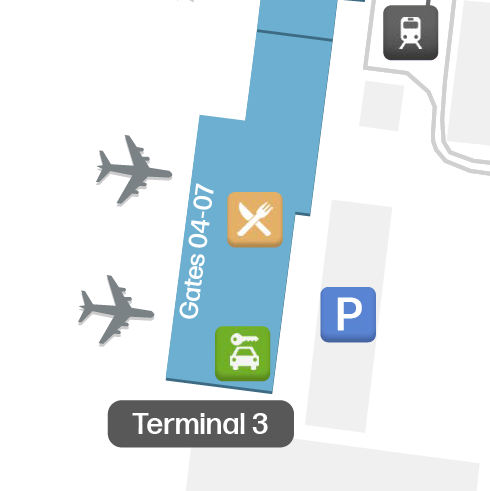 Mapa terminalu AYT D - plan piętra i układ bramek