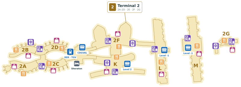 Mapa de Terminal 2 CDG - Plano de Planta y Diseño de Puertas
