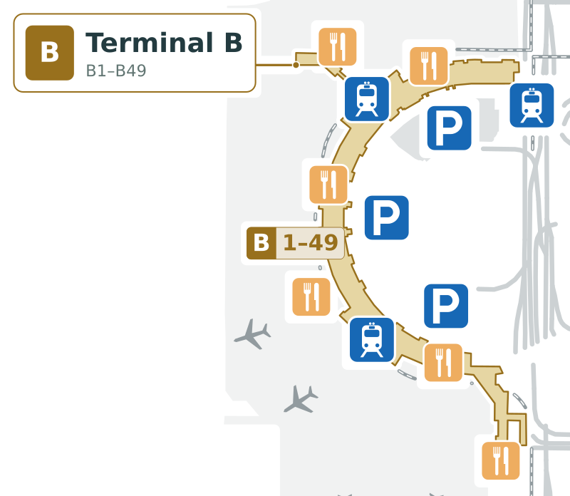 DFW Terminal b Map - Floor Plan & Gate Layout