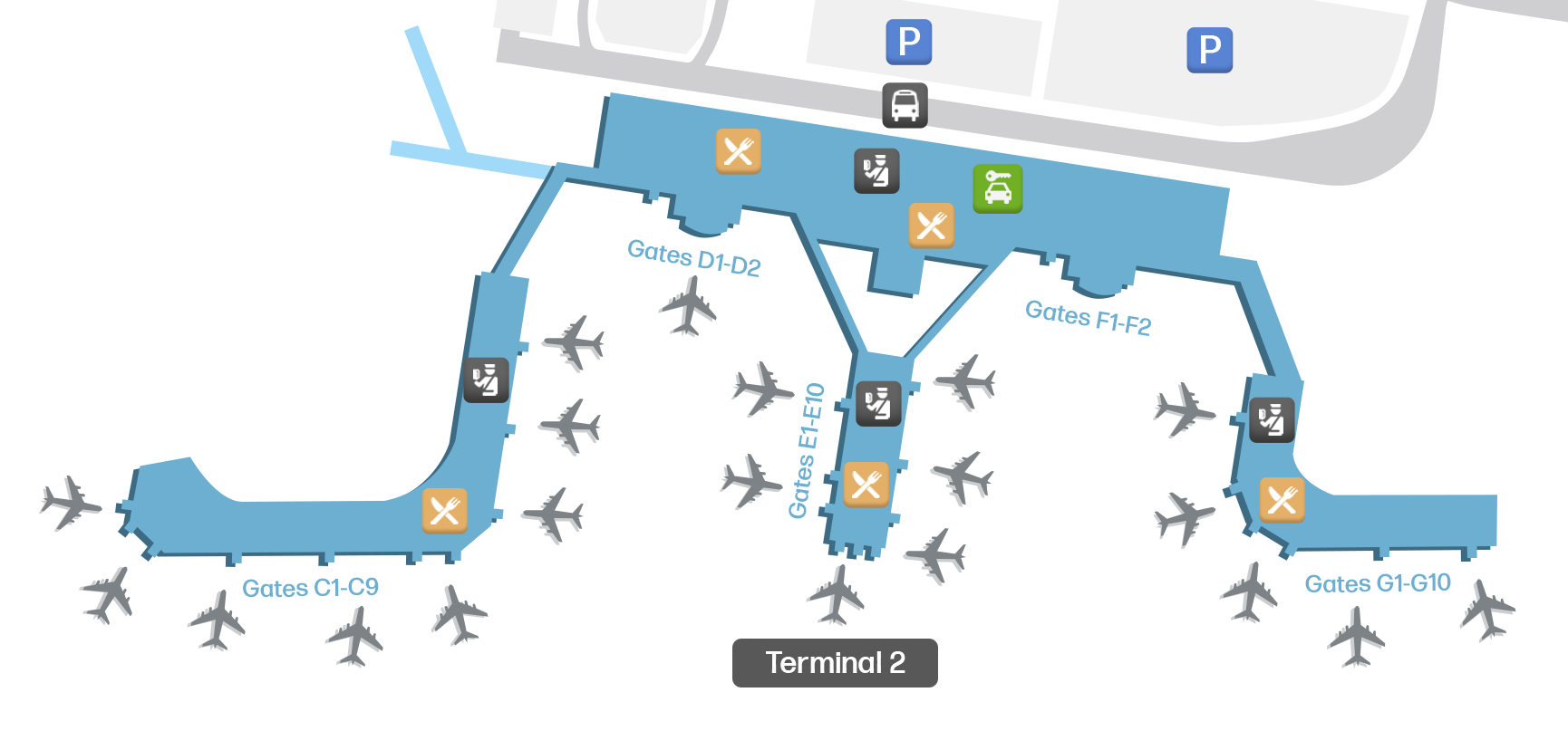 HNL候机楼2地图 - 平面图和登机口布局
