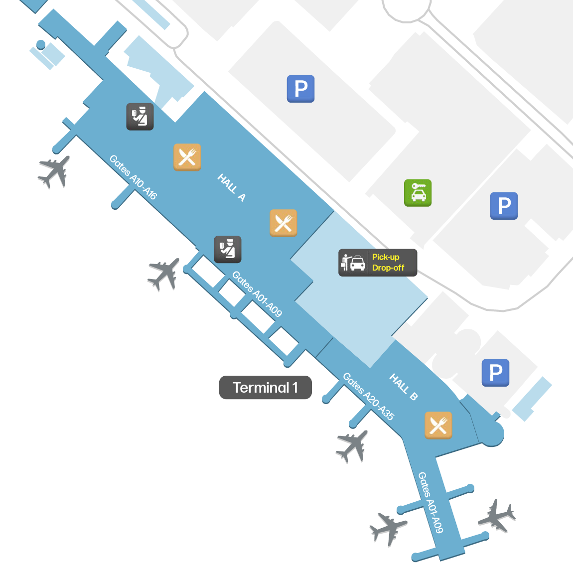MRS航廈1地圖 - 平面圖和登機門佈局