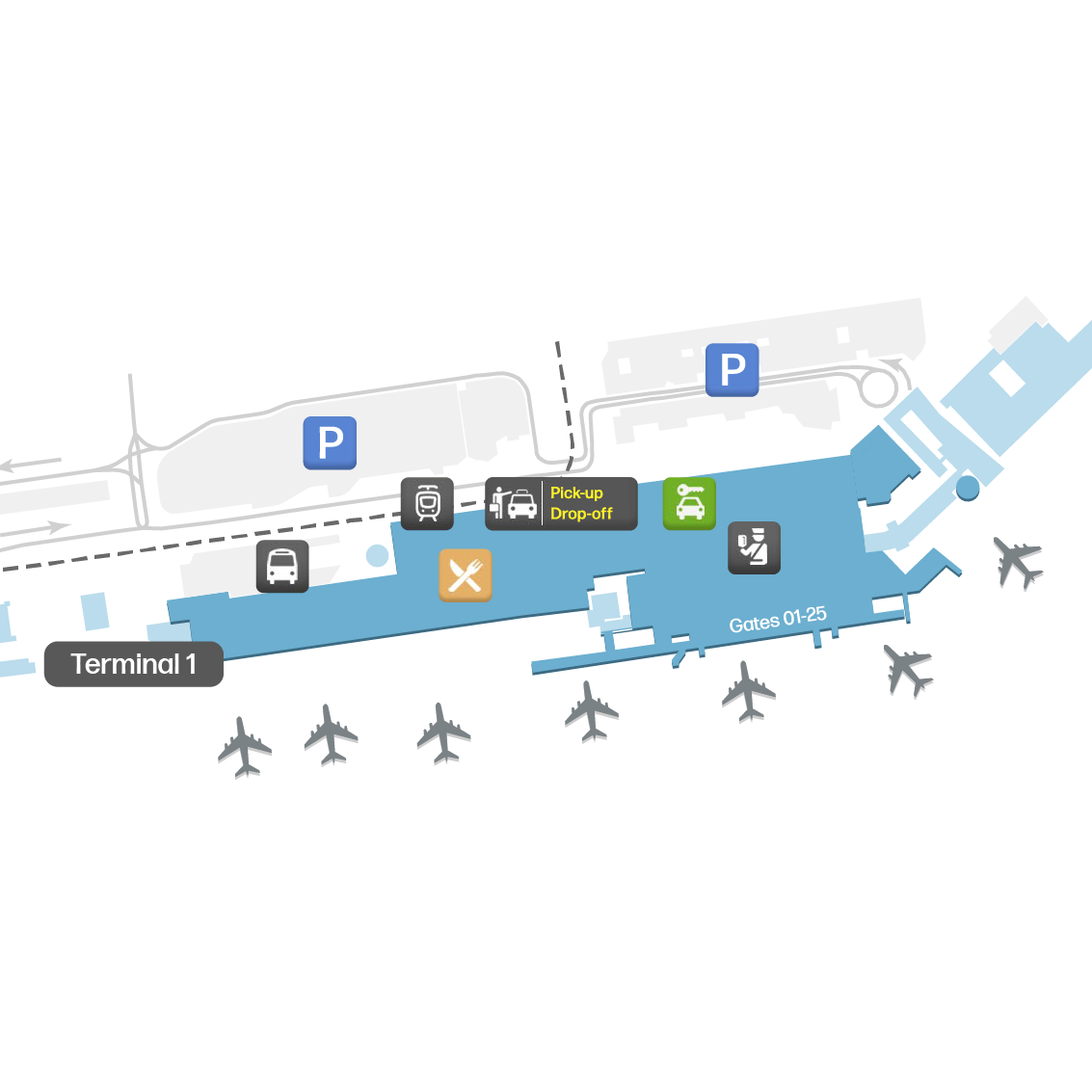 Mappa del Terminal NCE 1 - Planimetria e Disposizione dei Gate