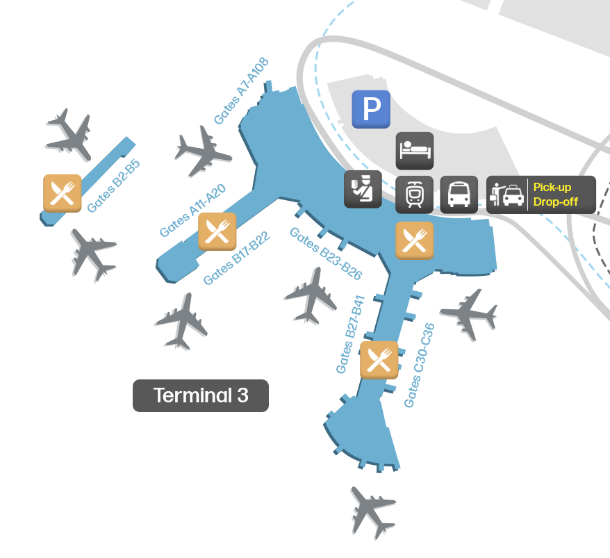 YYZ候机楼3地图 - 平面图和登机口布局